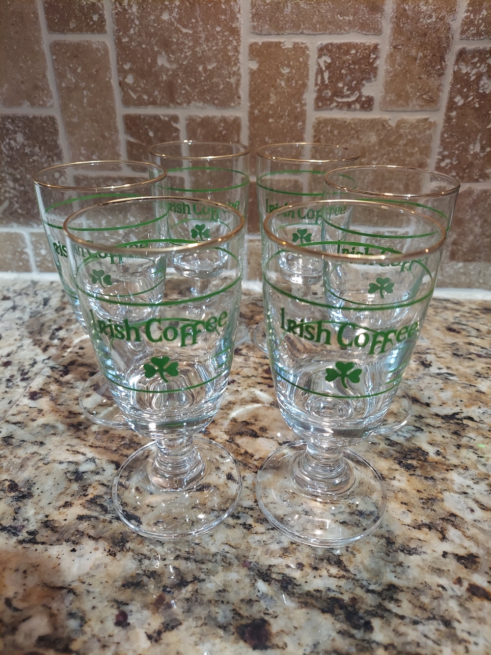 Vintage Irish Coffee Glasses with Green Shamrock Accents